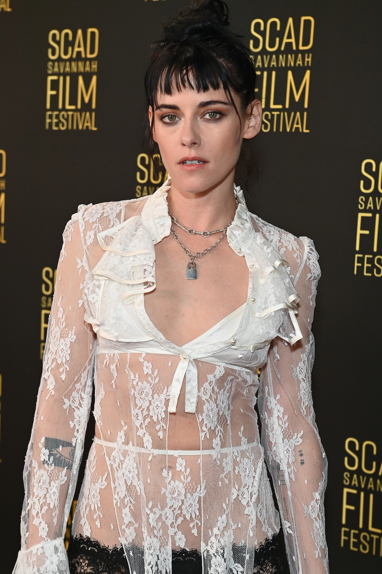 Kristen Stewart Sizzles in Lacy Naked Dress on SCAD Film Festival Carpet