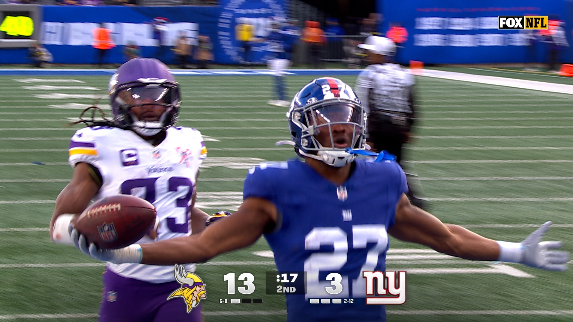 Tyler Nubin runs back fumble 27-yards for TD, shrinking Giants' deficit against Vikings | NFL Highlights