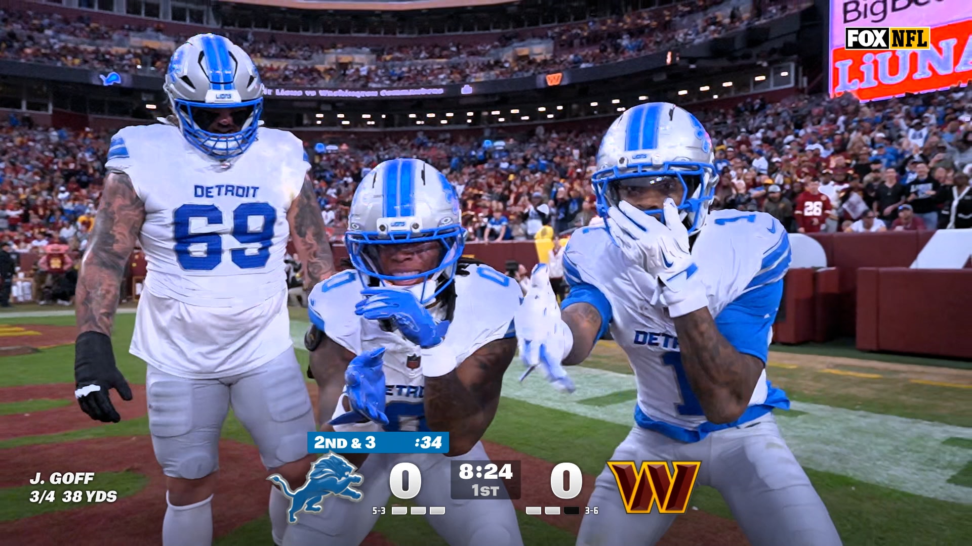 Jared Goff finds Jahmyr Gibbs for 14-yard TD to give Lions 7-0 lead over Commanders | NFL Highlights