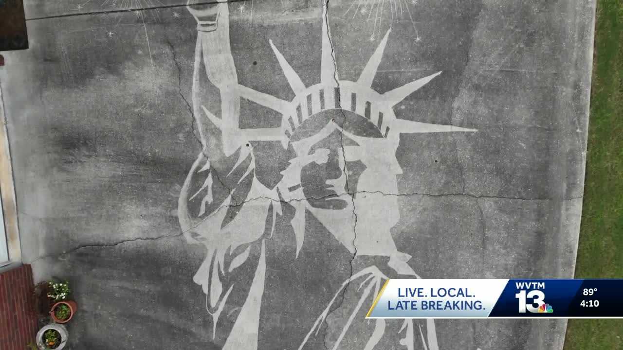 Alabama man creates July 4 driveway mural with pressure washer