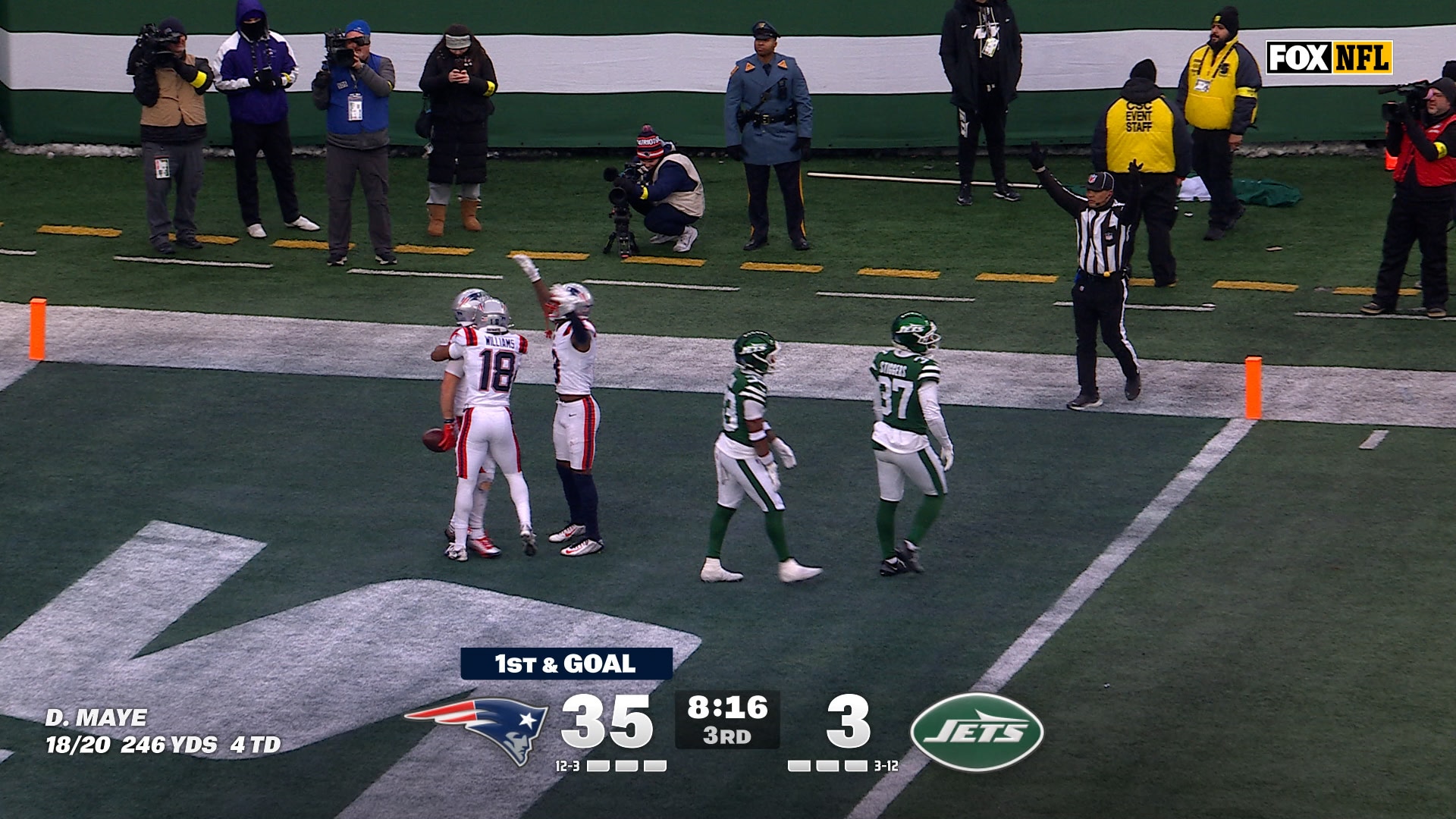 Drake Maye finds Efton Chism for 10-yard TD, extending Patriots lead over Jets | NFL Highlights