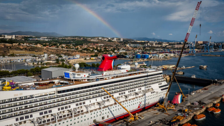 Carnival Freedom Leaves Dry Dock With New Whale Tail Funnel