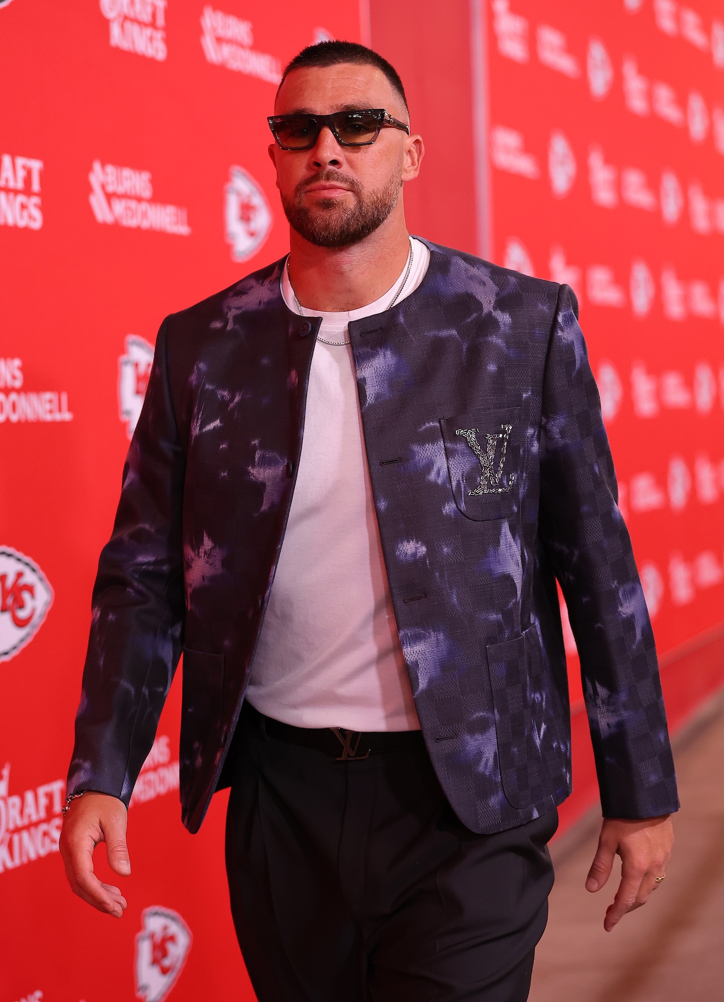 Travis Kelce Looks Sharp in a $5K Louis Vuitton Jacket at Chiefs Game