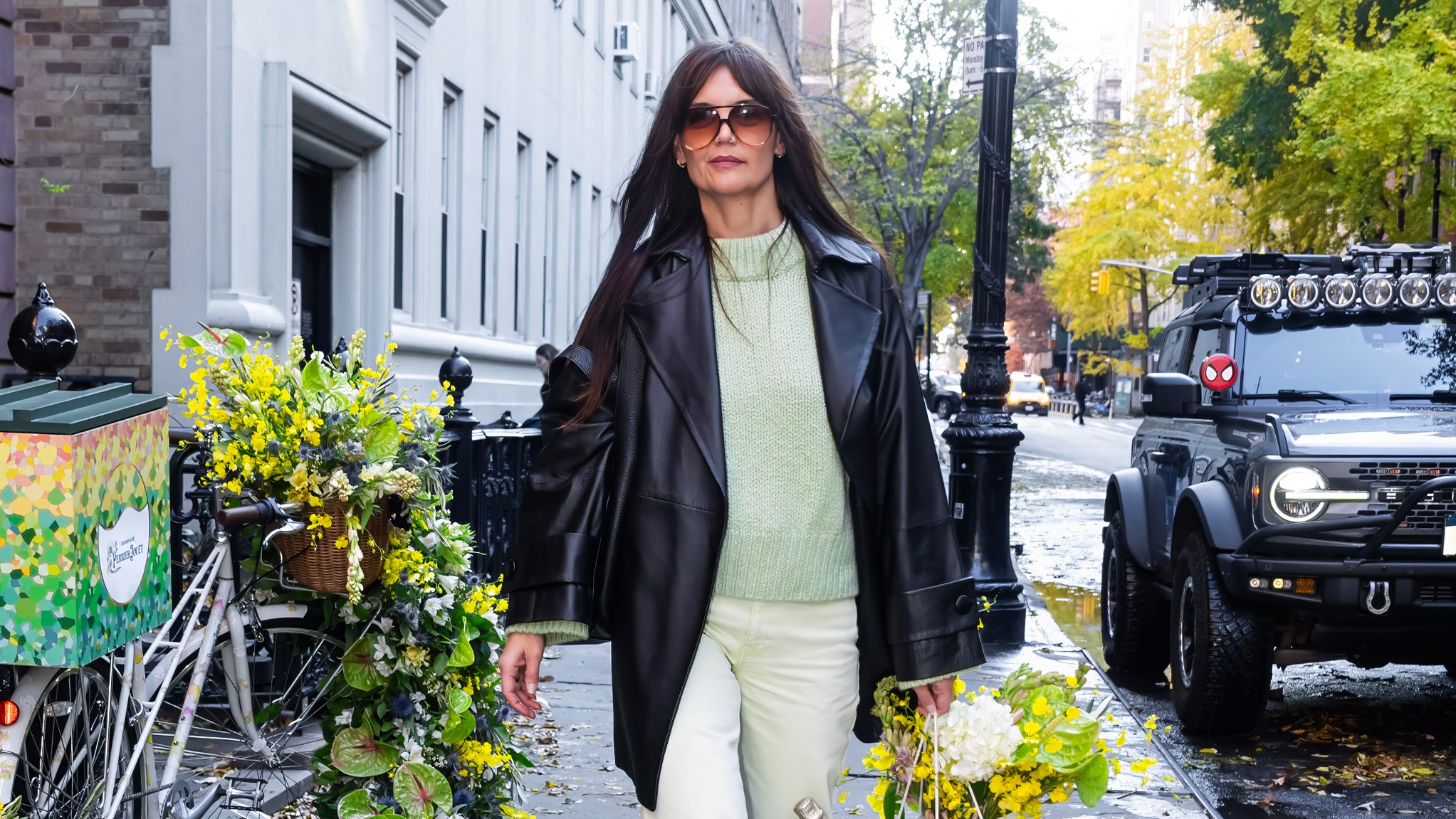 Katie Holmes' Mint Green Sweater Gives Winter Outfits a Fun Pop of Color