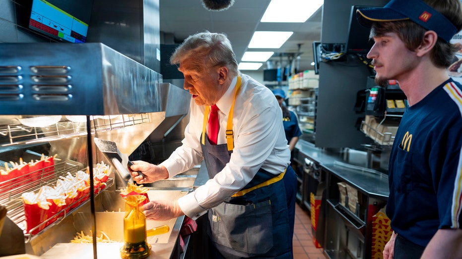 Trump jokes he’s first former McDonald’s fry cook to become president, hailing the chain’s spirit